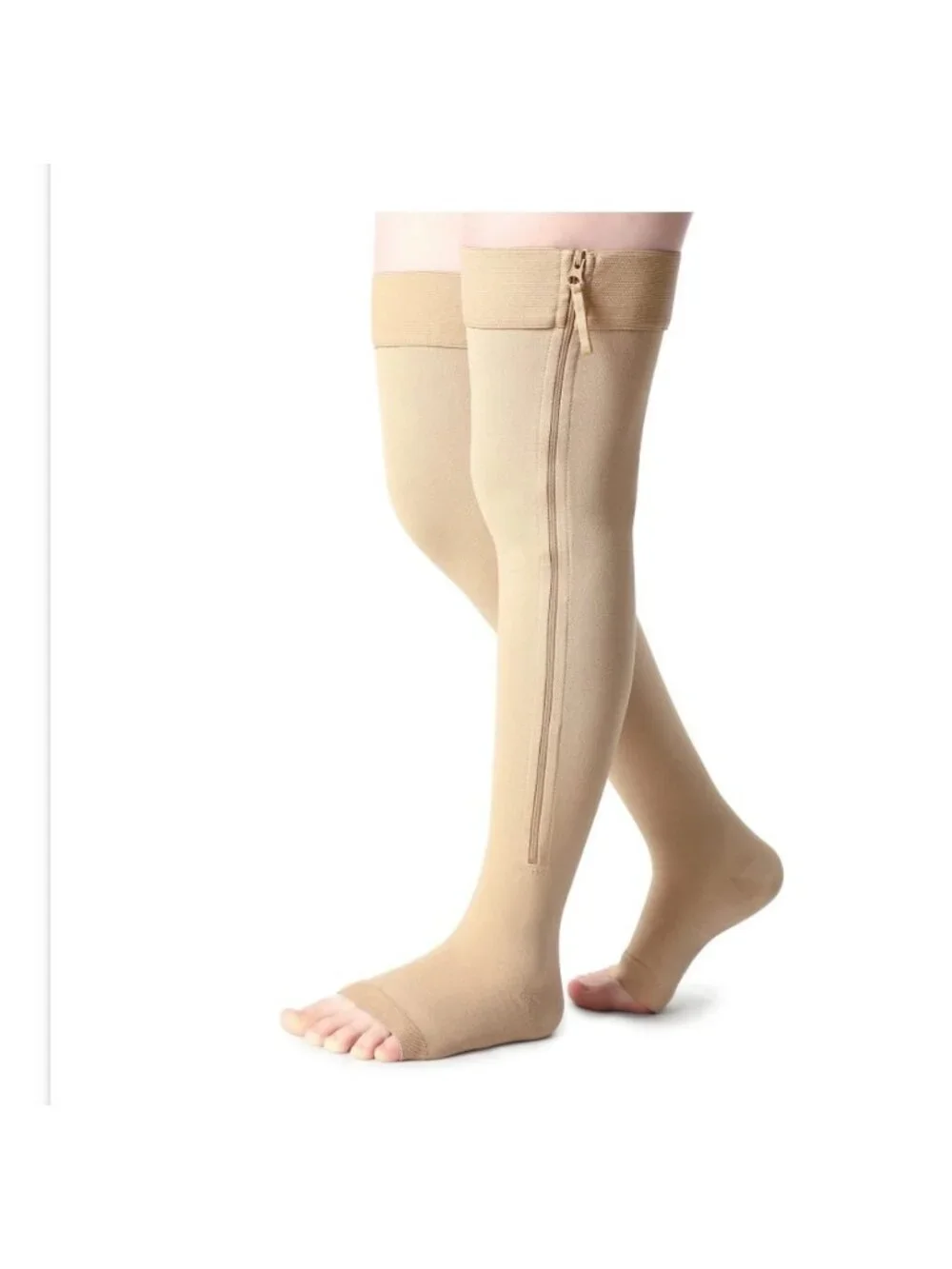 Newcotte 20-30mmHg Women Men Size L Thigh High Compression Zipper Socks